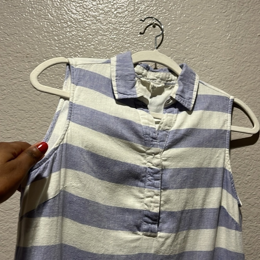 Beach Lunch Lounge Leandrina Blue Striped Linen Cotton Dress Pockets Sz S TC0295 - Picture 4 of 11